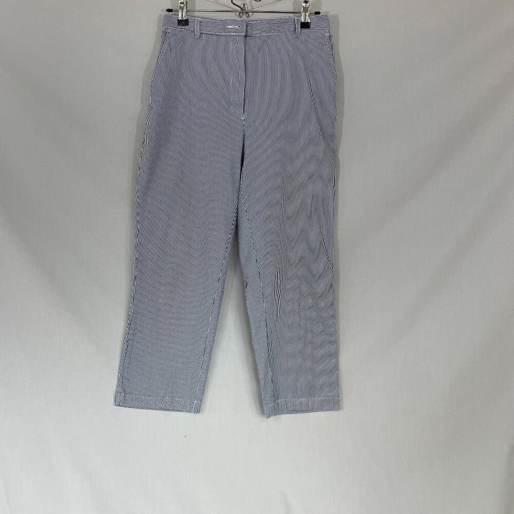 Lands' End High-Rise Straight Leg Blue and White Pinstriped Pants Size 10